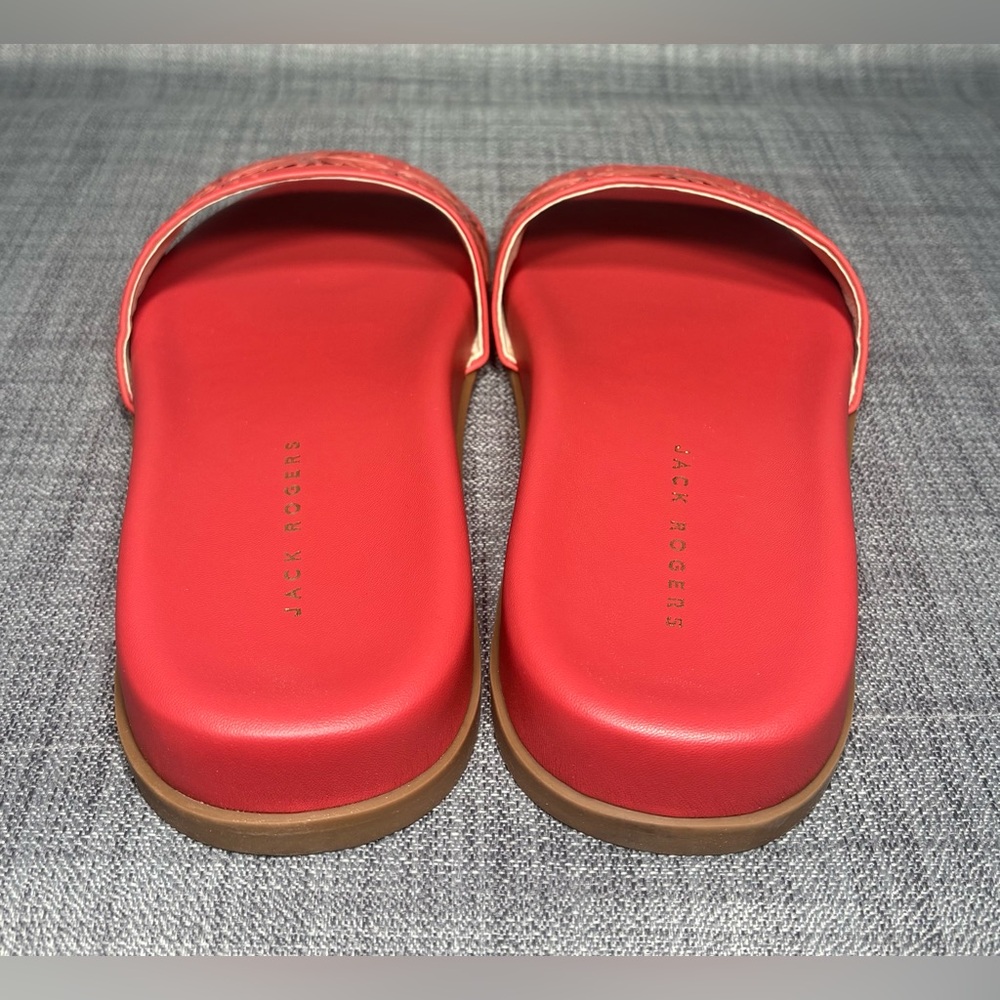 Jack Rogers Somerset Embroidered Leather Slide Sandal Fire Red - Picture 5 of 7